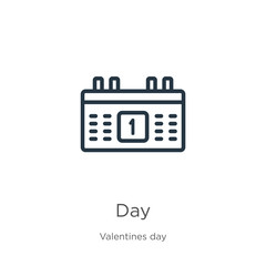 Day icon. Thin linear day outline icon isolated on white background from valentines day collection. Line vector sign, symbol for web and mobile