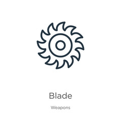 Blade icon. Thin linear blade outline icon isolated on white background from weapons collection. Line vector sign, symbol for web and mobile