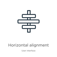 Horizontal alignment icon. Thin linear horizontal alignment outline icon isolated on white background from user interface collection. Line vector sign, symbol for web and mobile
