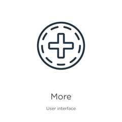 More icon. Thin linear more outline icon isolated on white background from user interface collection. Line vector sign, symbol for web and mobile