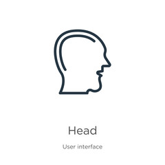 Head icon. Thin linear head outline icon isolated on white background from user interface collection. Line vector sign, symbol for web and mobile