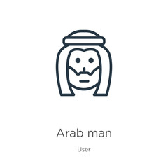 Arab man icon. Thin linear arab man outline icon isolated on white background from user collection. Line vector sign, symbol for web and mobile
