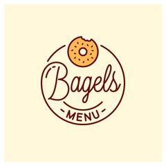 Bagel menu logo. Round linear of bagel bakery