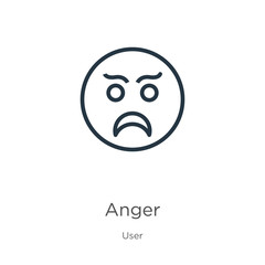 Anger icon. Thin linear anger outline icon isolated on white background from user collection. Line vector sign, symbol for web and mobile