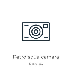 Retro squared camera icon. Thin linear retro squared camera outline icon isolated on white background from technology collection. Line vector sign, symbol for web and mobile