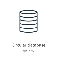 Circular database icon. Thin linear circular database outline icon isolated on white background from technology collection. Line vector sign, symbol for web and mobile