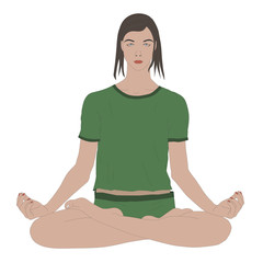 beautiful girl is meditating sitting in yoga pose with open eyes color vector illustration