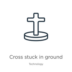 Fototapeta premium Cross stuck in ground icon. Thin linear cross stuck in ground outline icon isolated on white background from technology collection. Line vector sign, symbol for web and mobile