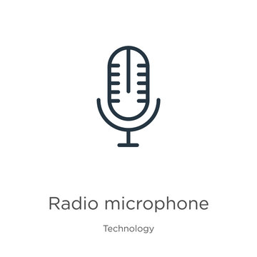 Radio microphone icon. Thin linear radio microphone outline icon isolated on white background from technology collection. Line vector sign, symbol for web and mobile