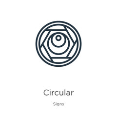 Circular symbol of japan icon. Thin linear circular symbol of japan outline icon isolated on white background from signs collection. Line vector sign, symbol for web and mobile