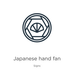 Japanese hand fan icon. Thin linear japanese hand fan outline icon isolated on white background from signs collection. Line vector sign, symbol for web and mobile