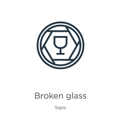Fototapeta premium Broken glass icon. Thin linear broken glass outline icon isolated on white background from signs collection. Line vector sign, symbol for web and mobile