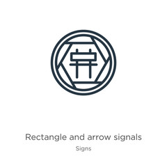 Rectangle and arrow signals icon. Thin linear rectangle and arrow signals outline icon isolated on white background from signs collection. Line vector sign, symbol for web and mobile