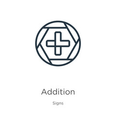 Obraz premium Addition icon. Thin linear addition outline icon isolated on white background from signs collection. Line vector sign, symbol for web and mobile