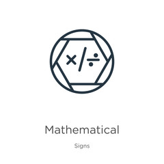 Mathematical symbols icon. Thin linear mathematical symbols outline icon isolated on white background from signs collection. Line vector sign, symbol for web and mobile