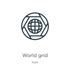 World grid icon. Thin linear world grid outline icon isolated on white background from signs collection. Line vector sign, symbol for web and mobile