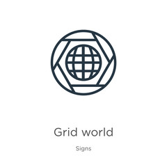 Grid world icon. Thin linear grid world outline icon isolated on white background from signs collection. Line vector sign, symbol for web and mobile