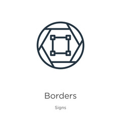 Borders icon. Thin linear borders outline icon isolated on white background from signs collection. Line vector sign, symbol for web and mobile