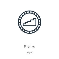 Stairs icon. Thin linear stairs outline icon isolated on white background from signs collection. Line vector sign, symbol for web and mobile