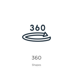 360 icon. Thin linear 360 outline icon isolated on white background from shapes collection. Line vector sign, symbol for web and mobile