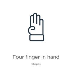 Four finger in hand icon. Thin linear four finger in hand outline icon isolated on white background from shapes collection. Line vector sign, symbol for web and mobile
