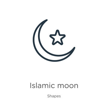 Islamic moon icon. Thin linear islamic moon outline icon isolated on white background from shapes collection. Line vector sign, symbol for web and mobile