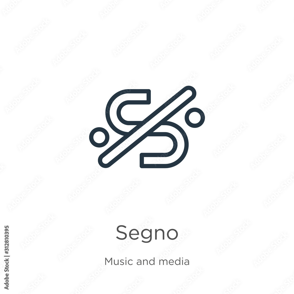 Wall mural segno icon. thin linear segno outline icon isolated on white background from music and media collect