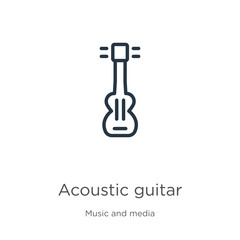 Acoustic guitar icon. Thin linear acoustic guitar outline icon isolated on white background from music collection. Line vector sign, symbol for web and mobile