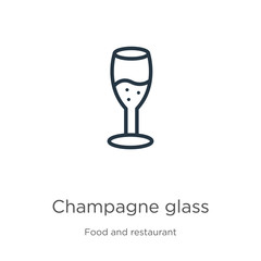 Champagne glass icon. Thin linear champagne glass outline icon isolated on white background from food and restaurant collection. Line vector sign, symbol for web and mobile