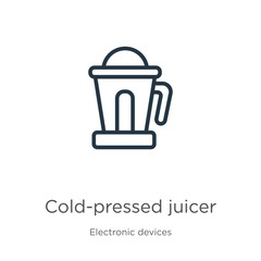 Cold-pressed juicer icon. Thin linear cold-pressed juicer outline icon isolated on white background from electronic devices collection. Line vector sign, symbol for web and mobile