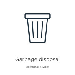 Garbage disposal icon. Thin linear garbage disposal outline icon isolated on white background from electronic devices collection. Line vector sign, symbol for web and mobile