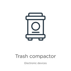 Trash compactor icon. Thin linear trash compactor outline icon isolated on white background from electronic devices collection. Line vector sign, symbol for web and mobile