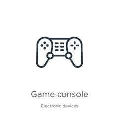 Game console icon. Thin linear game console outline icon isolated on white background from electronic devices collection. Line vector sign, symbol for web and mobile