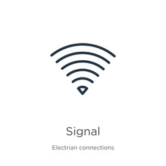 Signal icon. Thin linear signal outline icon isolated on white background from electrian connections collection. Line vector sign, symbol for web and mobile