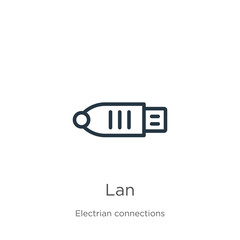 Lan icon. Thin linear lan outline icon isolated on white background from electrian connections collection. Line vector sign, symbol for web and mobile