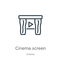 Cinema screen icon. Thin linear cinema screen outline icon isolated on white background from cinema collection. Line vector sign, symbol for web and mobile