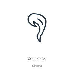 Actress icon. Thin linear actress outline icon isolated on white background from cinema collection. Line vector sign, symbol for web and mobile
