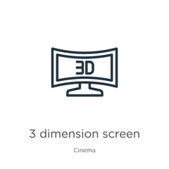 Fototapeta premium 3 dimension screen icon. Thin linear 3 dimension screen outline icon isolated on white background from cinema collection. Line vector sign, symbol for web and mobile