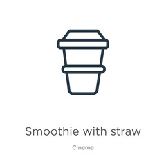 Smoothie with straw icon. Thin linear smoothie with straw outline icon isolated on white background from cinema collection. Line vector sign, symbol for web and mobile