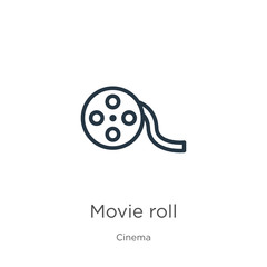 Movie roll icon. Thin linear movie roll outline icon isolated on white background from cinema collection. Line vector sign, symbol for web and mobile