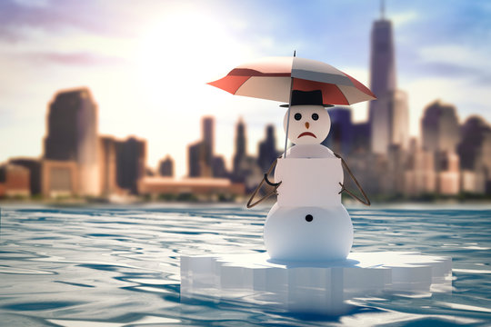 activist snowman manifesting against global warming