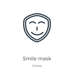 Smile mask icon. Thin linear smile mask outline icon isolated on white background from cinema collection. Line vector sign, symbol for web and mobile