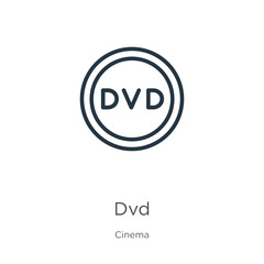Dvd logo icon. Thin linear dvd logo outline icon isolated on white background from cinema collection. Line vector sign, symbol for web and mobile