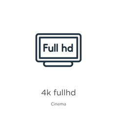 4k fullhd icon. Thin linear 4k fullhd outline icon isolated on white background from cinema collection. Line vector sign, symbol for web and mobile