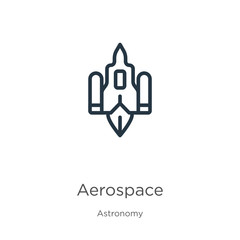 Aerospace icon. Thin linear aerospace outline icon isolated on white background from astronomy collection. Line vector sign, symbol for web and mobile