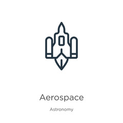 Aerospace icon. Thin linear aerospace outline icon isolated on white background from astronomy collection. Line vector sign, symbol for web and mobile