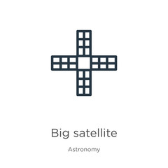 Obraz premium Big satellite icon. Thin linear big satellite outline icon isolated on white background from astronomy collection. Line vector sign, symbol for web and mobile