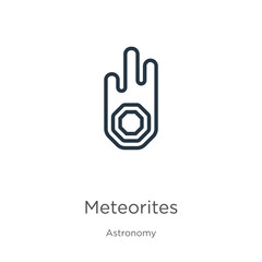 Meteorites icon. Thin linear meteorites outline icon isolated on white background from astronomy collection. Line vector sign, symbol for web and mobile