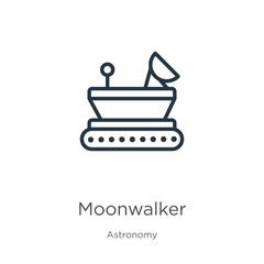 Moonwalker icon. Thin linear moonwalker outline icon isolated on white background from astronomy collection. Line vector sign, symbol for web and mobile