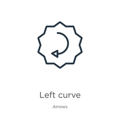 Left curve icon. Thin linear left curve outline icon isolated on white background from arrows collection. Line vector sign, symbol for web and mobile